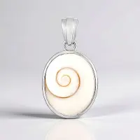 Cavill - Zilveren Hanger - 925 Sterling Zilver - Shiva Oog met Natuurlijke Schelp 22x18 mm - Ovaal Bezelzet - Maritieme Sieraden 35x19 mm