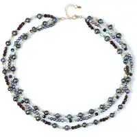 Cavill - Luxe Verstelbare Zilveren Halsketting - 925 Sterling Zilver - Zwarte Zoetwaterparels - Granaten - Hemelsblauwe Topaas