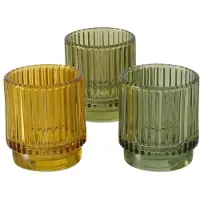 Boltze Theelichthouder geel en groen 3 stuks. Rilla 7x8cm