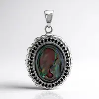 Cavill - Zilveren Hanger - 925 Sterling Zilver - Ovale Abalone Schelp 20x15 mm - Zwarte Spinel Pavé 0,621 ct - Handgemaakt Elegant Natuurlijk Sieraad