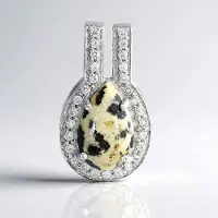 Cavill - Zilveren hanger - 925 Sterling zilver - Dalmatiër Jaspis 3,88 ct peervorm - 29 pavé zirkonia 0,685 ct - Elegant dames sieraad 25x14,5 mm