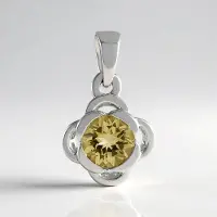 Cavill - Zilveren Hanger - 925 Sterling Zilver Geplatineerd - 0,72 ct Gele Beril Ronde Briljant - Elegant Bloem Zilverdesign 17x11 mm
