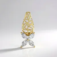 Cavill - Gouden hanger 9K geel goud - 4 Cambodjaanse zirkonen 0,79 ct marquise - elegant opengewerkt design - luxe dames sieraad