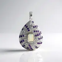 Cavill - Zilveren Hanger - 925 Sterling Zilver Geplatineerd - 0.54 ct Welo Opaal & 1.44 ct Amethist - Vintage Druppelvormige Hanger