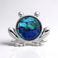Cavill - Zilveren Hanger - 925 Sterling Zilver - Lapis Lazuli & Turkoois 4,8 Ct - Rond Cabochon 11 mm - Kikker Sieraad