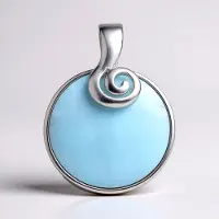 Cavill - Zilveren hanger 925 sterling zilver - Larimar 14,25 ct ronde cabochon - Hemelsblauw elegant sieraad - 33,5x25 mm handgemaakt
