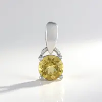 Cavill - Zilveren Hanger Gele Beryl 0,667 ct - 925 Sterling Zilver Geplatineerd - Ronde Briljant 6 mm - Elegant Tijdloos Design