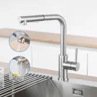 CECIPA MAX keukenmengkraan met uittrekbare handdouche - roestvrijstalen keukenmengkraan - 360° draaibaar - 2 straalsoorten - Zilver