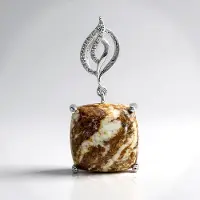 Cavill - 15,47 ct Braziliaanse Magnesiet Hanger - 925 Sterling Zilver - 14 Witte Topaas Pavé - Luxe Handgemaakte Kussen Cabochon