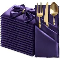 LONGZIMING -Satijn Servetten - Vierkante Servetten - Zijdezachte Aanvoeling En Luxe Glans - Polyester Satijn - Kreukelarm En Lichtbestendig - 12 Stuks - Dieppaars