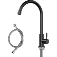 CECIPA MAX Keukenkraan zwart - Koudwaterkraan Keuken - 360° draaibare keukenkraan - Handdouche - Mat Flexibele Slang - Zwart