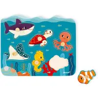 Janod WWF - Knoppuzzel Oceaan - Houten Puzzel Met 6 Stukjes - De Houten Pinnen Op Elk Stuk Maken Het Makkelijk Om Deze Vast Te Pakken - Geschikt Vanaf 18 Maanden