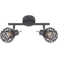 Globo Lighting Plafondlamp 2-lichts aluminium plafondlamp eetkamer design grijs aluminium mesh kristal design, beweegbare spots, 2x G9 33W 350lm, LxBxH in cm: 25x8x14 cm