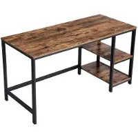 Vasagle Computerbureau, 2 Planken, Stalen Frame, Industrieel, Rustiek Bruin/Zwart - - Bureau - Bruin; Zwart - Metaal; Spaanplaat