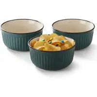 Excellent houseware Serveer/chips schaaltje Striped - 4x - blauw - 14 x 7 cm - keramiek - kommetjes - 500 ml
