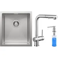 CECIPA MAX Spoelbak Keuken 40x44CM - Spoelbakken Keuken Met Keukenkraan met Uittrekbare Uitloop en Zeepdispenser 300ML - Wasbak Keuken - Enkele Spoelbak - Spoelbakken met afdruip - RVS