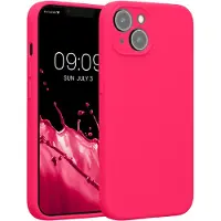Kwmobile telefoonhoesje geschikt voor Apple iPhone 14 - TPU backcover met siliconen coating - Smartphone case in neon roze