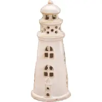 Cepewa Vuurtoren beeld - creme - Aardewerk - 8 x 19 cm - groot- Maritiem Decoratie