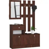 Akord Wandmeubelset voor de hal, Klassiek Ontwerp, Wenge Kleur, Inclusief Spiegel, Twee Elementen, 90x170x25 cm, Door & Lade, Zelfmontage, Max. 5 Paar Schoenen, Perfect voor Moderne Entrees