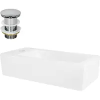 LuxeBath wastafel, opzetwastafel, rechthoekig, 51x25x13 cm, wit, van keramiek, met kraangat aan de linkerkant, inclusief afvoerputje zonder overloop