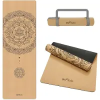 DH FitLife Kurken Yogamat - Antislip van Natuurlijk Rubber, Direct Klaar voor Gebruik, Gemakkelijk te Reinigen, Fitness- en Pilatesmat (Mandala Harmony)