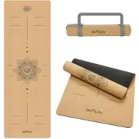 DH FitLife Kurken Yogamat - Antislip van Natuurlijk Rubber, Direct Klaar voor Gebruik, Gemakkelijk te Reinigen, Fitness- en Pilatesmat (Alignment Balance)