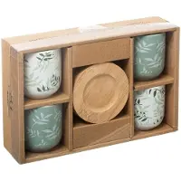 Secret De Gourmet Keramische Mok Set - 4 stuks, Wit-Groen, 130 mL