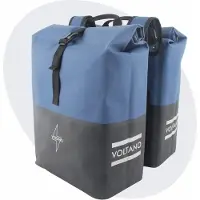 Voltano Dubbele Fietstas Rolltop Reflective Special Edition - Zwart / Lakeblue - 50 Liter - 100% Waterdicht