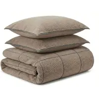 Sleeptime Teddy Trim – Zacht Teddy Dekbedovertrek – Donker Taupe - 200 x 200/220 cm