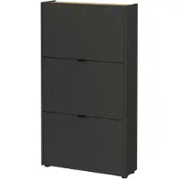 Huisenthuis.nl Schoenenkast Eleonore Eiken - Grafiet - Breedte 71 cm - Hoogte 127 cm - Diepte 22 cm - Met lades - Met planken - Met openslaande deuren