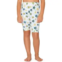 Merry Style Meisjes Leggings - Sport - Vrijetijdsbroek - Korte - Katoen - Wit / blauw gouden sterren - 134 - MS-MS10-406-LE