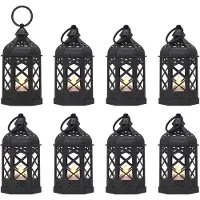 Sanorum 8 stuks - Mini-lantaarns - Witte bruiloftsdecoraties, Kerstmis, Halloween-feestjes - Sfeerverlichting voor op tafel - Vintage decoraties - zwart
