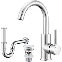 Auralum Max Wastafelkraan - Chroom Badkamerkraan - Mit Pop-up Afvoerplug en Bekersifon - Waterbesparend - Mengkraan - RVS - 360° Draaibare Badkamer Kraan- Warm en Koud