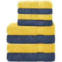 Komfortec Handdoekenset – Set van 8 - 4x Handdoek 50x100 cm en 4x Badhanddoek 70x140 cm - 100% Katoen - Marineblauw&Geel