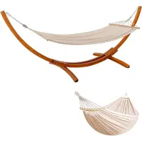 HOMAVO Hangmat met Houten Standaard, Inclusief 2 Hangmatten, Belasting 200 kg, 320×120×120 cm, Hoogte Verstelbaar, Voor Tuin, Terras en Balkon