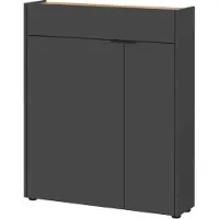 Huisenthuis.nl Opbergkast Eleonore Eiken - Grafiet - Breedte 83 cm - Hoogte 99 cm - Diepte 22 cm - Met lades - Met planken - Met openslaande deuren