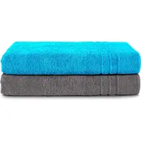 Komfortec Set van 2 Handdoeken 80x200 cm - 100% Katoen - XXL Saunahanddoeken - Badlaken - Strandlaken - Badhanddoek- Douchelaken - Zacht - Hoge Absorptie - Sneldrogend - Turquoise&Antraciet