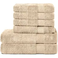 Komfortec Handdoekenset – Set van 6 - 4x Handdoek 50x100 cm en 2x Badhanddoek 70x140 cm - 100% Katoen - Beige-Amz