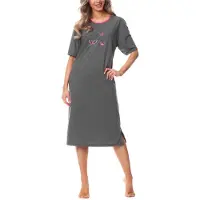 Merry Style Dames Nachthemd - Nachtjapon - Korte Mouwen - Katoen - MS-DR-Malwa-ND-KR - Donker melange - L