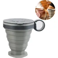 Sanorum 1 x Opvouwbare beker - beker - Siliconen - Reisbeker - Inklapbaar - Drinkbeker - Geschikt voor koffie, thee en water - Inclusief draagriem en deksel - Ideaal voor kamperen en reizen - grijs