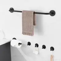 Auralum Max - Badkamer Accessoires Set - RVS - Handdoekrek - Toiletrolhouder - Handdoekhaakjes - Niet Boren - Set van 6 - Zwart