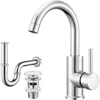Auralum Max Wastafelkraan - 360° Draaibare Badkamerkraan - Met Met push-open waste en Bekersifon - Chroom - Badkamer Kraan - RVS - Waterbesparend - Warm en Koud