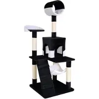 Lionto Kattenkrabpaal, 133 cm met tunnel, trap & ligplekken, zwart/wit