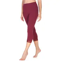 Merry Style MS-MS10-290-LE Dames Capri Leggings - Sport - Vrijetijdsbroek - 3/4 Lengte met Kant - Viscose - Sporbroek - Yogabroek - Wijnrood - M