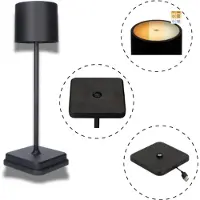 Proventa Tafellamp Oplaadbaar - 3 kleuren - Draadloos en dimbaar – Aluminium - Moderne touch lamp – Nachtlamp Slaapkamer – Zwart