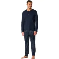 Schiesser Pyjama lang 'Fine Interlock' donkerblauw