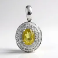 Cavill - Zilveren Hanger - 925 Sterling Zilver - Braziliaanse Olijfkwarts 1,5 ct Ovaal - 146 Zirkonen Pavé - Elegante Tijdloze Sieraden