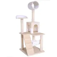 Lionto Kattenkrabpaal, 133 cm met tunnel, trap & ligplekken, beige/wit