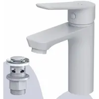 AM.PM Badarmatuur met pop-up afvoer voor wastafel, witte badkamer. Wastafelkraan met afvoer set, 1 1/4 inch, messing, afvoer