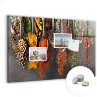 Coloray Magneetbord - Magneet Bord Specerijen op lepels - 60x40 cm - Veelkleurig Magneetbord - Memobord Keuken - Magnetisch Memobord Eten en drinken - Foto Magneetbord - Magneetbord Muur